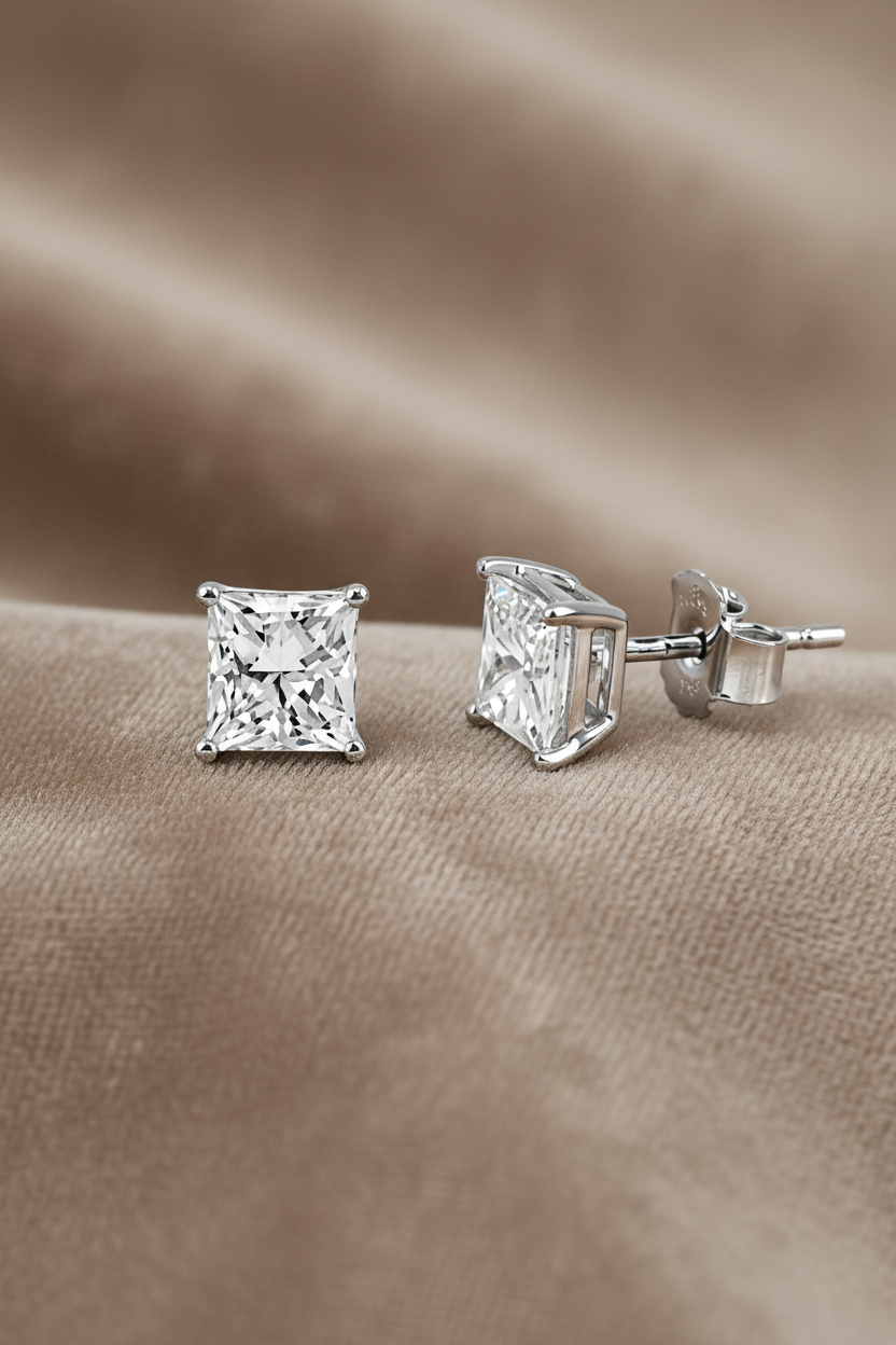 Lab Grown Diamond Studs ~ EARR10324 Princess Cut 1.50 carats