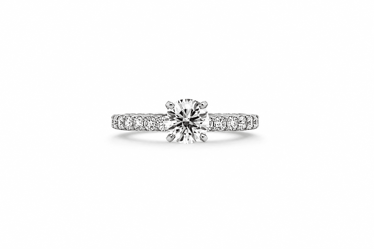 "ENGR01601" 1.38 Carat Round Diamond Classic Style Engagement Ring with Diamond Band in Platinum