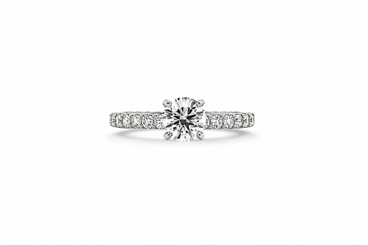 "ENGR01601" 1.38 Carat Round Diamond Classic Style Engagement Ring with Diamond Band in Platinum