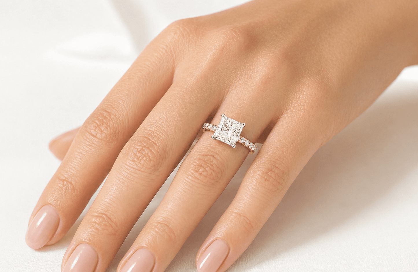 "ENGR03292" Two Tone Princess Cut 18K Yellow Gold and Platinum Ring