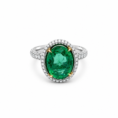 4.91 Total CT Natura Ovall Colombian Emerald & Diamond Ring PLAT Setting GIA.