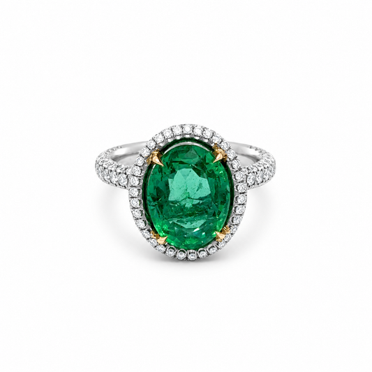 4.91 Total CT Natura Ovall Colombian Emerald & Diamond Ring PLAT Setting GIA.
