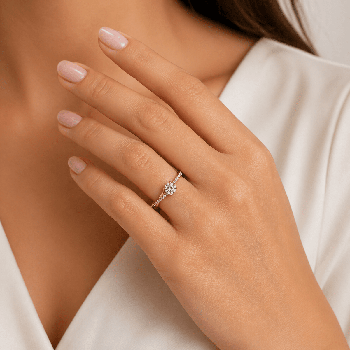"ENGR03408" Round Diamond Engagement Ring With Twist Pave Design