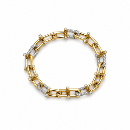 Monaco Pave Diamond Link Bracelet~ 18K Yellow Gold 4.71 carats
