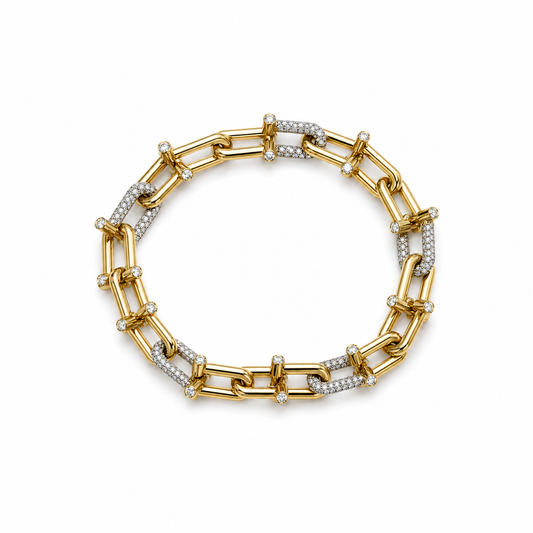 Monaco Pave Diamond Link Bracelet~ 18K Yellow Gold 4.71 carats