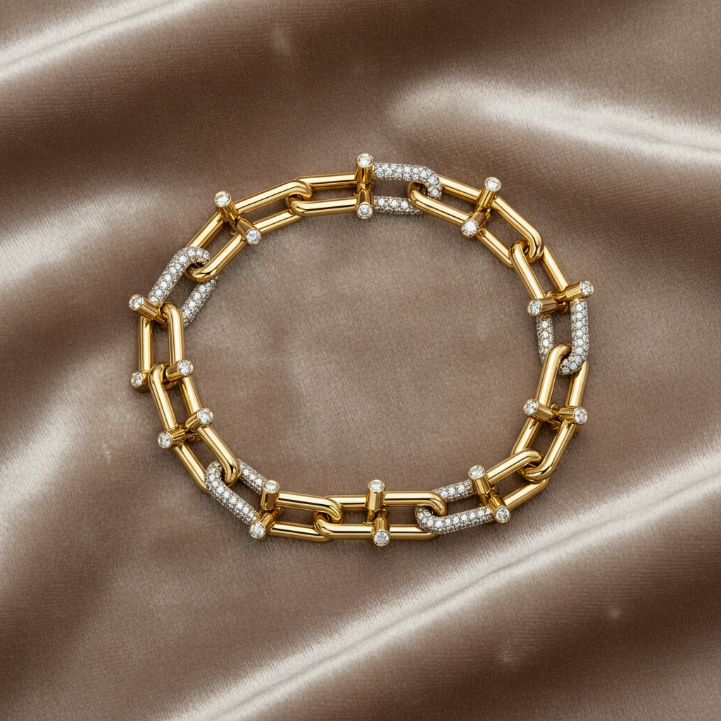 Monaco Pave Diamond Link Bracelet~ 18K Yellow Gold 4.71 carats
