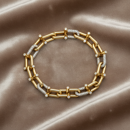 Monaco Pave Diamond Link Bracelet~ 18K Yellow Gold 4.71 carats