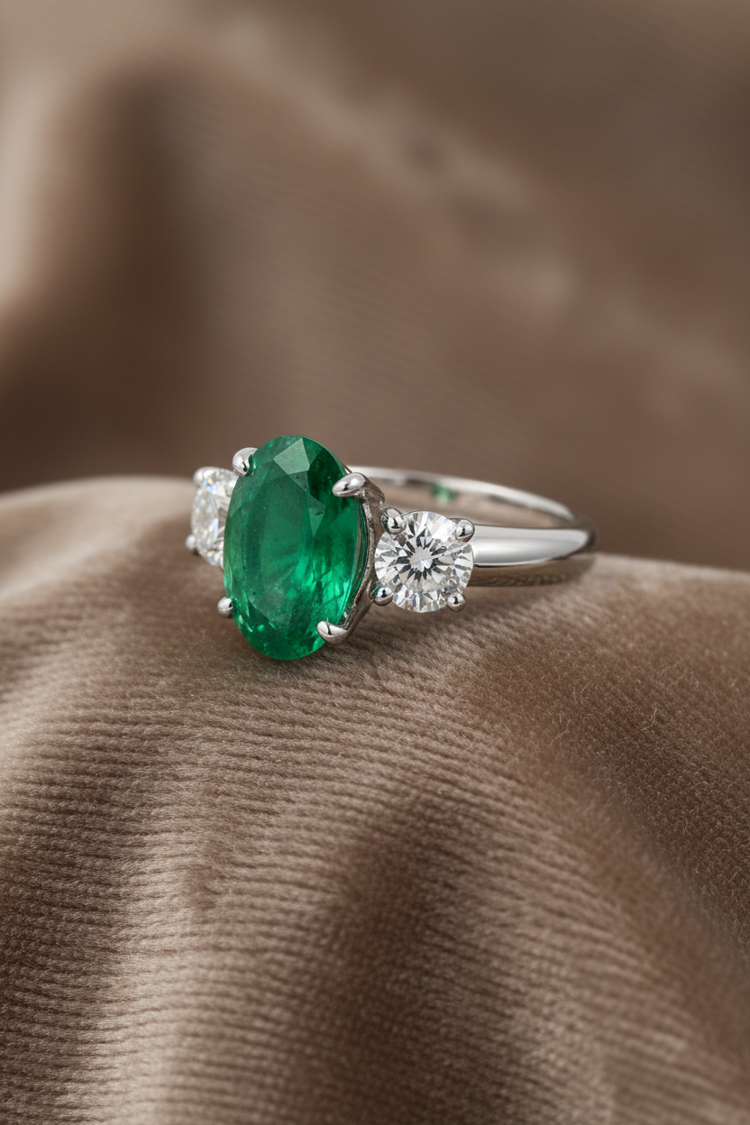 Natural Three Stone Oval Cut Emerald Ring RINGS1121~ 1.73 carats