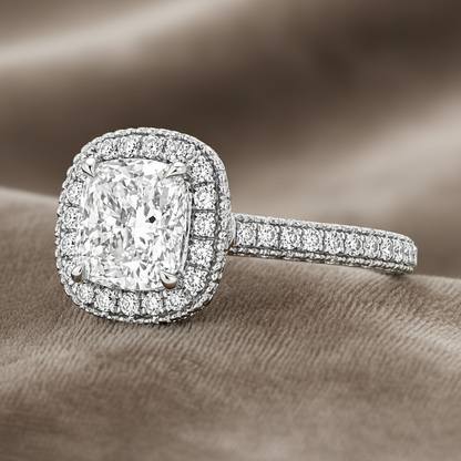 "ENGR03293" Cushion Shaped Diamond Halo Engagement Ring in Platinum