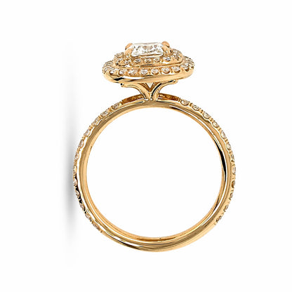 "ENGR03389" Diamond Double HaloHand Set Pave Engagement Ring in Yellow Gold