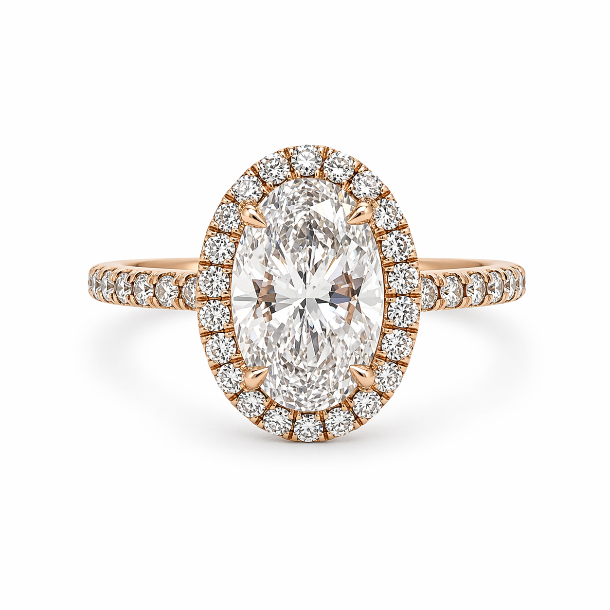 "ENGR03223" Oval Shaped Diamond Halo Engagement Ring with Pave Band