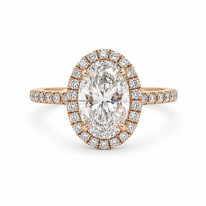 "ENGR03223" Oval Shaped Diamond Halo Engagement Ring with Pave Band