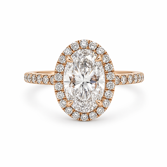 "ENGR03223" Oval Shaped Diamond Halo Engagement Ring with Pave Band