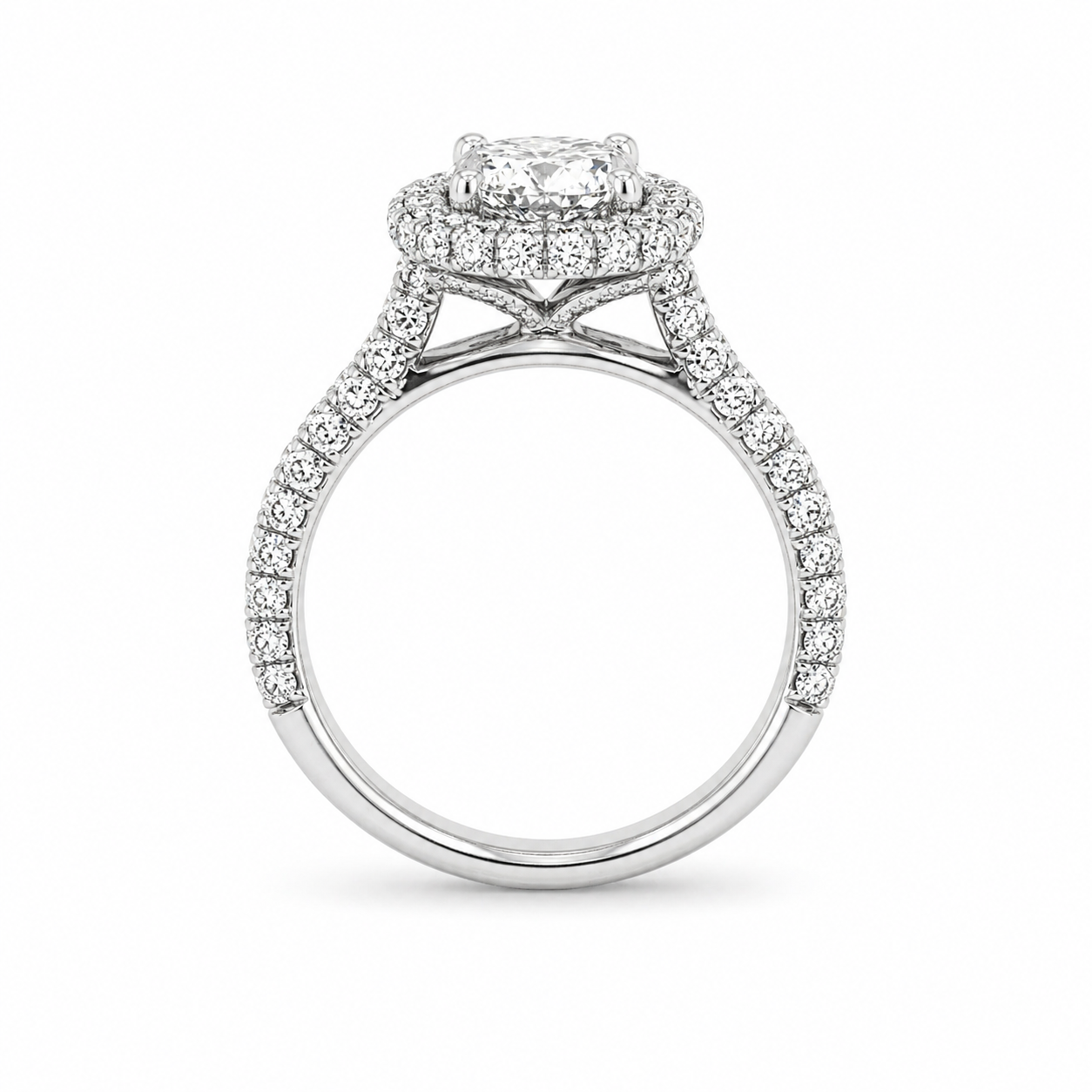 "ENGR03293" Cushion Shaped Diamond Halo Engagement Ring in Platinum