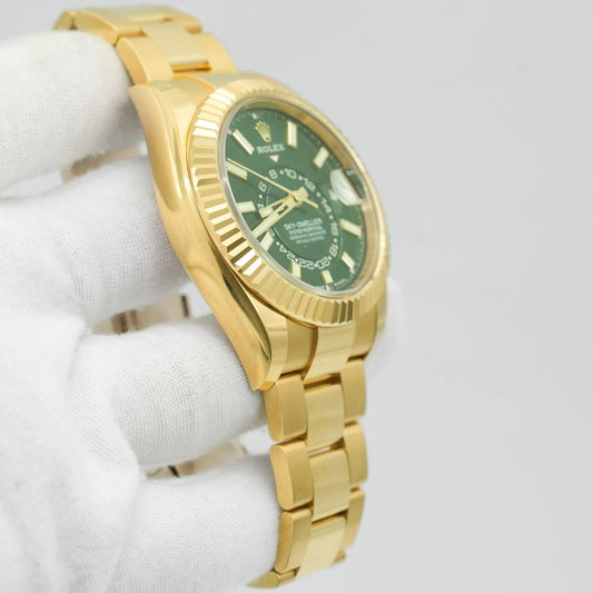 Rolex Sky-Dweller 42mm Yellow Gold Green Dial Fluted Jubilee 336938
