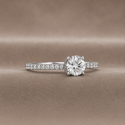 "ENGR03232" 0.73 Carat Round Diamond with Hidden Halo Pavé Style Engagement Ring in 18K White Gold