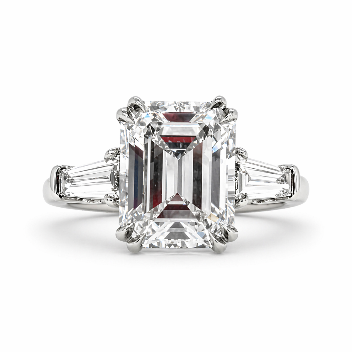 "ENGR03323" Emerald Shaped Diamond Baguette Three Stone Engagement Ring