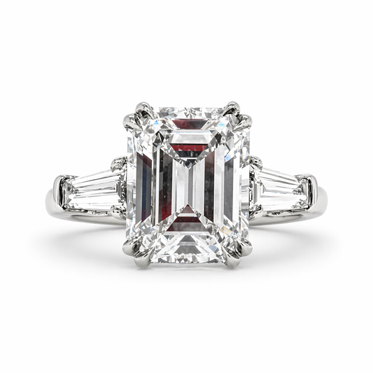 "ENGR03323" Emerald Shaped Diamond Baguette Three Stone Engagement Ring