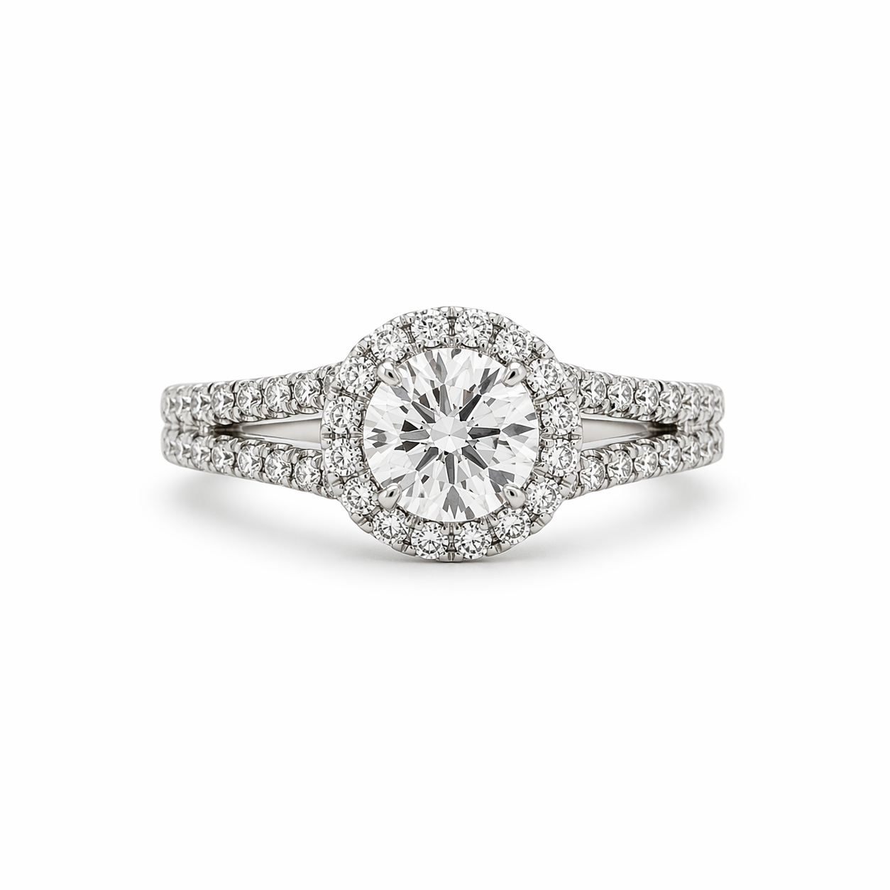 "ENGR02519" 1.60 Carat Round Diamond Split Shank With Halo Engagement Ring