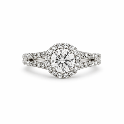 "ENGR02519" 1.60 Carat Round Diamond Split Shank With Halo Engagement Ring