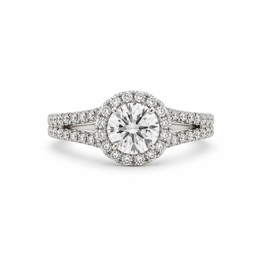 "ENGR02519" 1.60 Carat Round Diamond Split Shank With Halo Engagement Ring