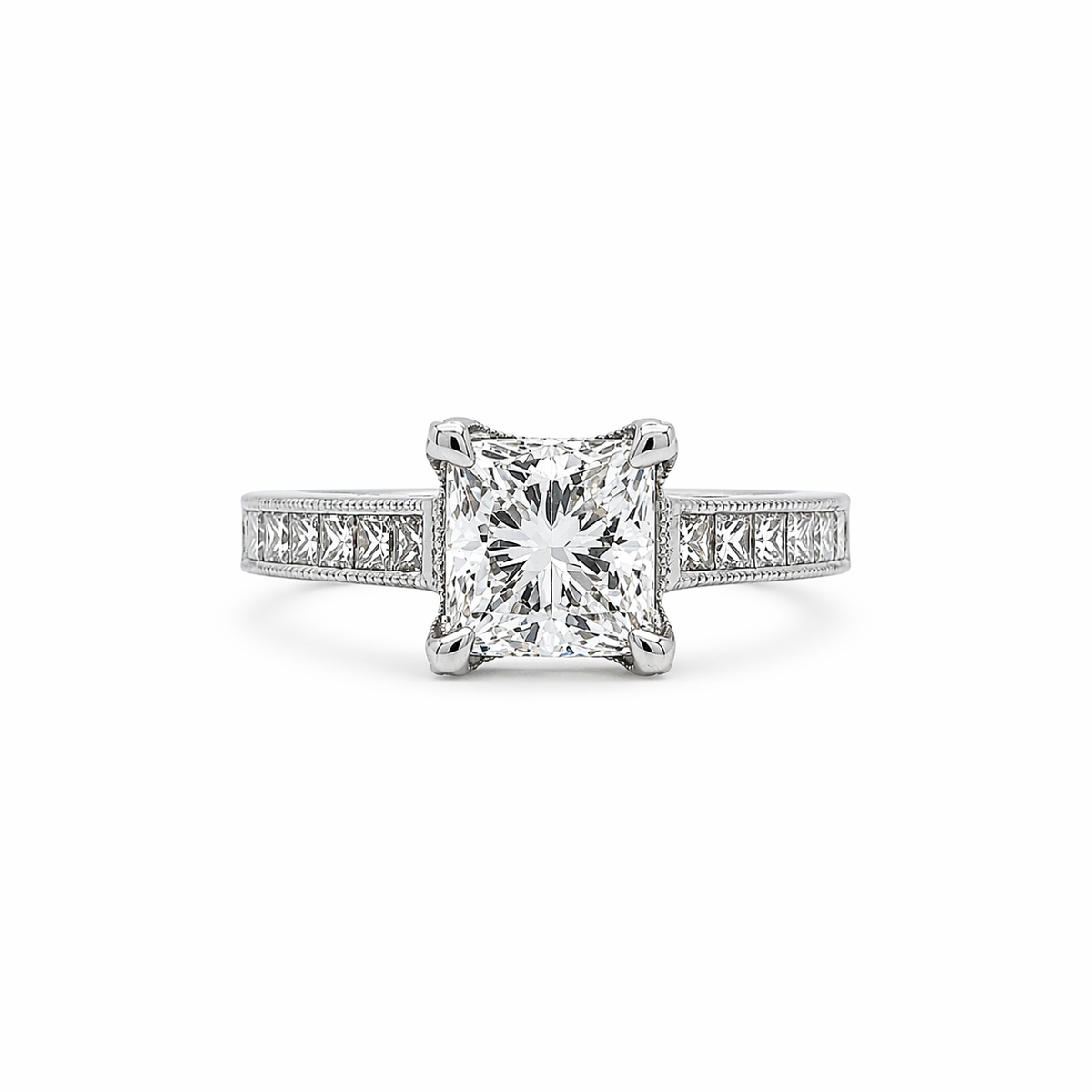 2.29 Total Carat Cushion Channel-Set Engagement Ring G VS2 White Gold