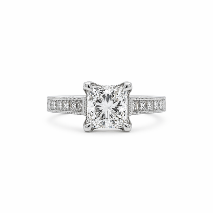 2.29 Total Carat Cushion Channel-Set Engagement Ring G VS2 White Gold