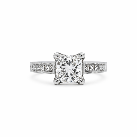 2.29 Total Carat Cushion Channel-Set Engagement Ring G VS2 White Gold