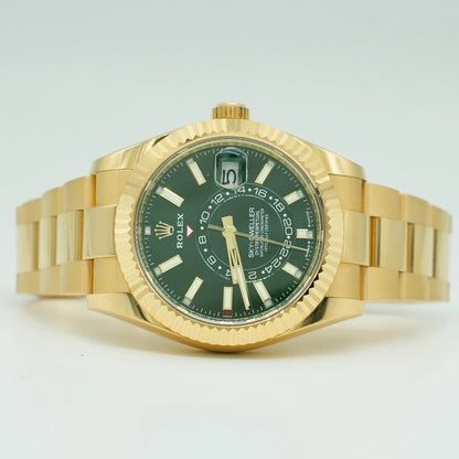Rolex Sky-Dweller 42mm Yellow Gold Green Dial Fluted Jubilee 336938