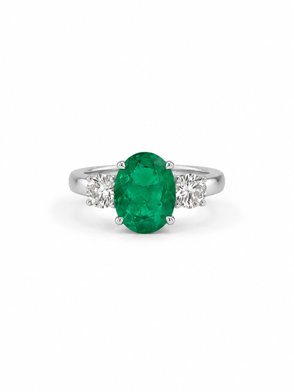 Natural Three Stone Oval Cut Emerald Ring RINGS1121~ 1.73 carats