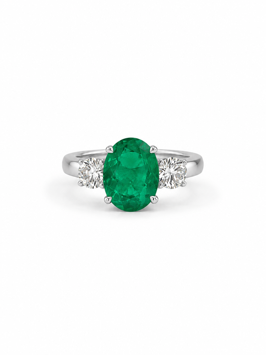 Natural Three Stone Oval Cut Emerald Ring RINGS1121~ 1.73 carats