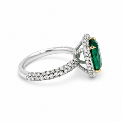 4.91 Total CT Natura Ovall Colombian Emerald & Diamond Ring PLAT Setting GIA.