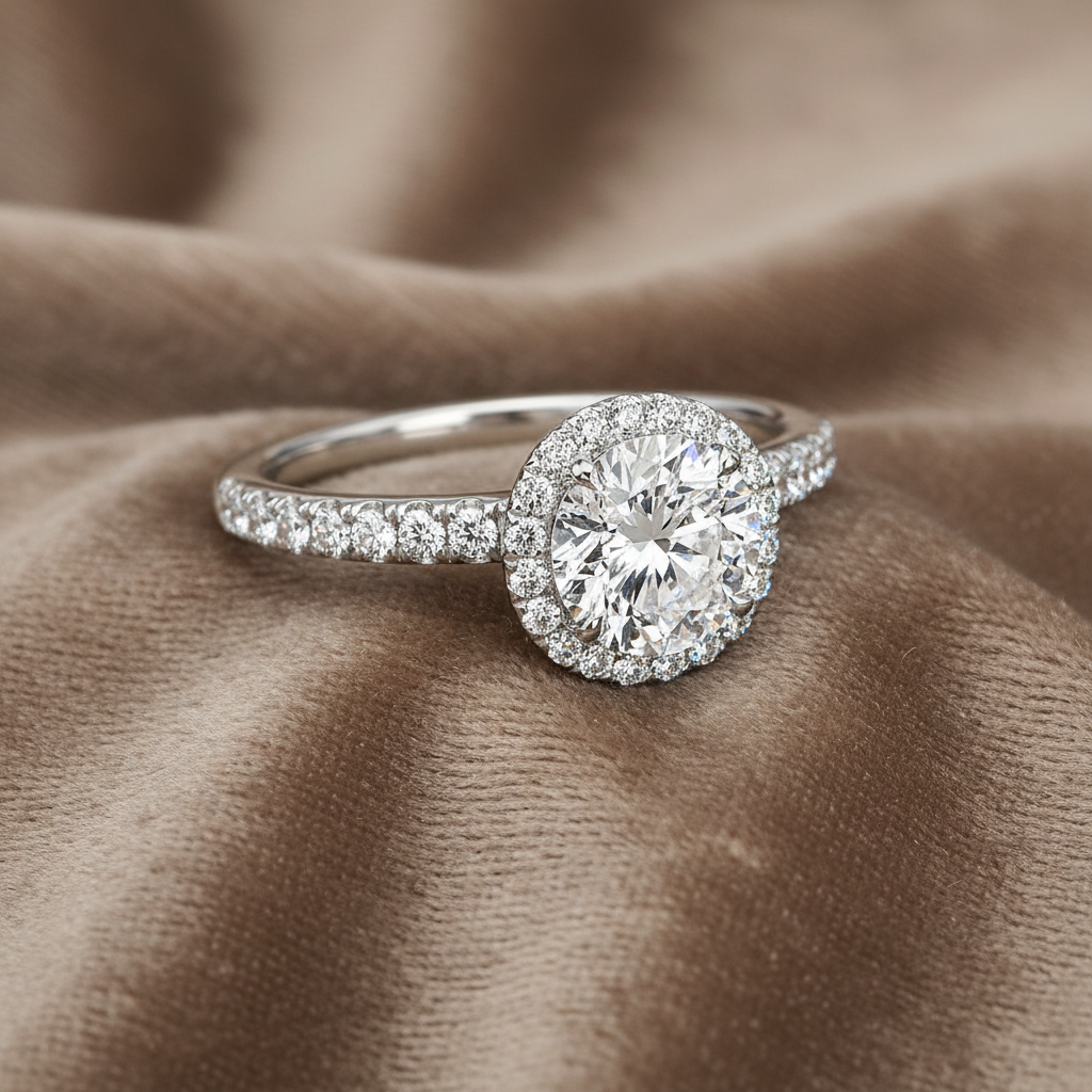 "ENGR03112" Round Cut Pave Halo Diamond Engagement Ring