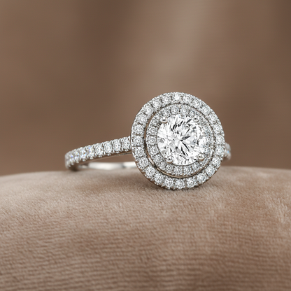 "ENGR03404" 1.42 Carat Round Diamond Double Halo Engagement Ring in 18K White Gold
