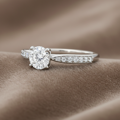 "ENGR03356" 0.90 Carat Round Brilliant Diamond Classic Cathedral Style Engagement Ring in 18K White Gold