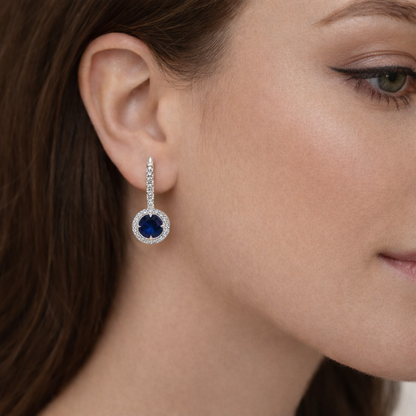 1.20 Total Carat Sapphire and Diamond Drop Earrings in 18K White Gold
