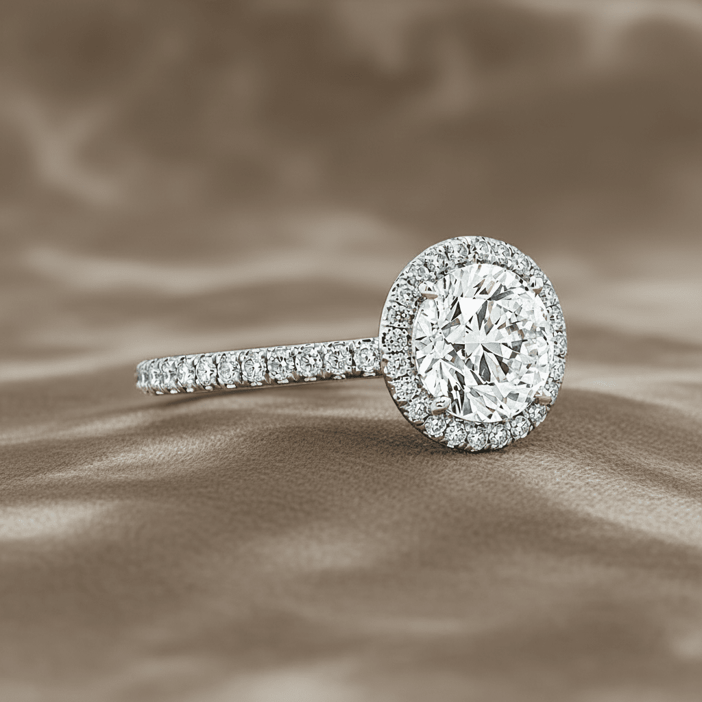 "ENGR03305" Round Diamond With Thin Halo Engagement Ring in Platinum