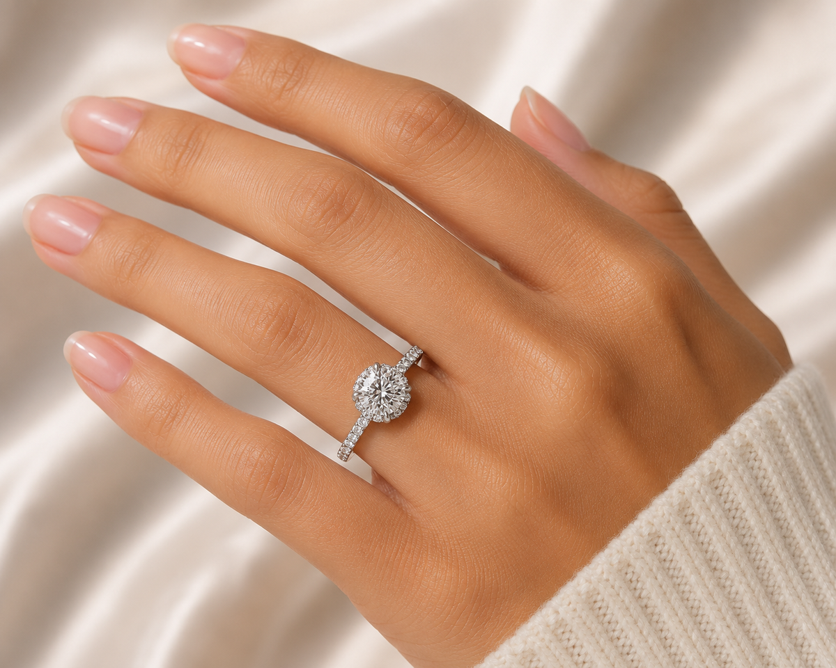 "ENGR03442" 1.52 Carat GIA Round Diamond Halo Engagement Ring in Platinum