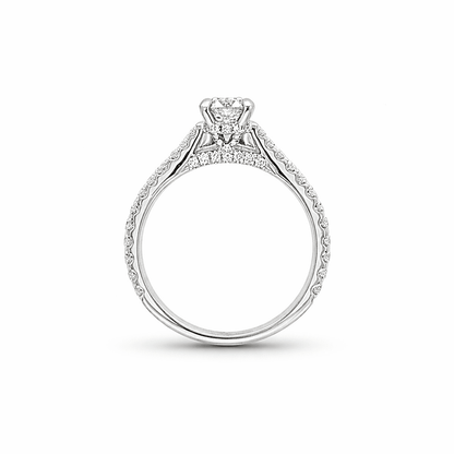 "ENGR03354" 0.99 Carat Round Diamond With Pavé Cathedral Setting in 18K White Gold