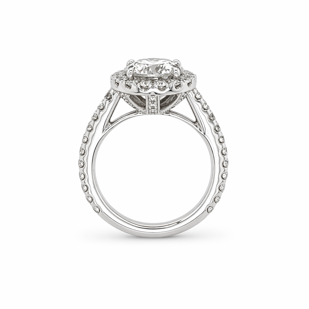 "ENGR02671" 2.82 Carat Round Brilliant Diamond with Halo Engagement Ring in 18K White Gold
