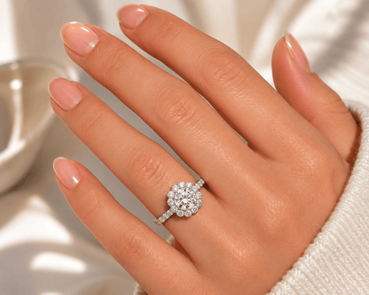 3.87 Total Carat Round Halo and Pave Set Engagement Ring H VS2