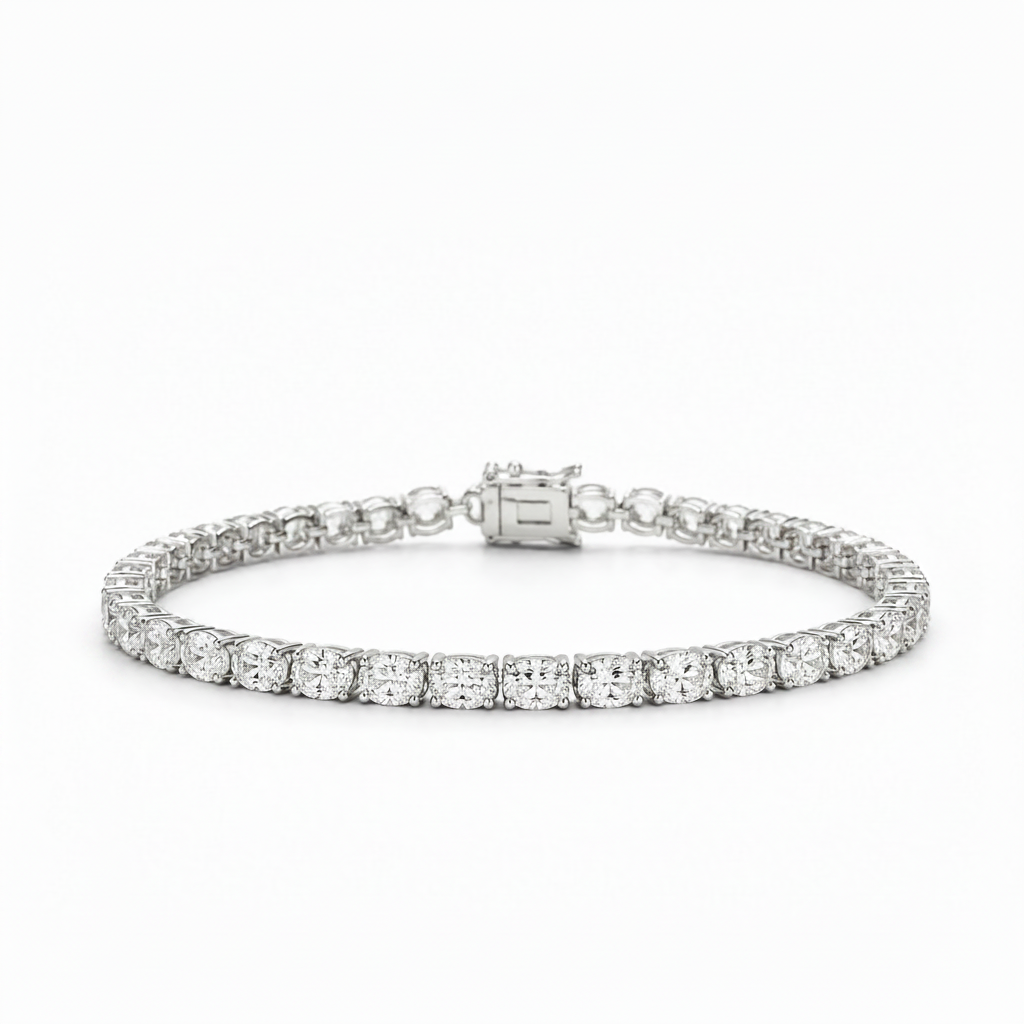 Natural Diamond Oval Cut Tennis Bracelet BRAC10120~ 8.58 carats 18K White Gold