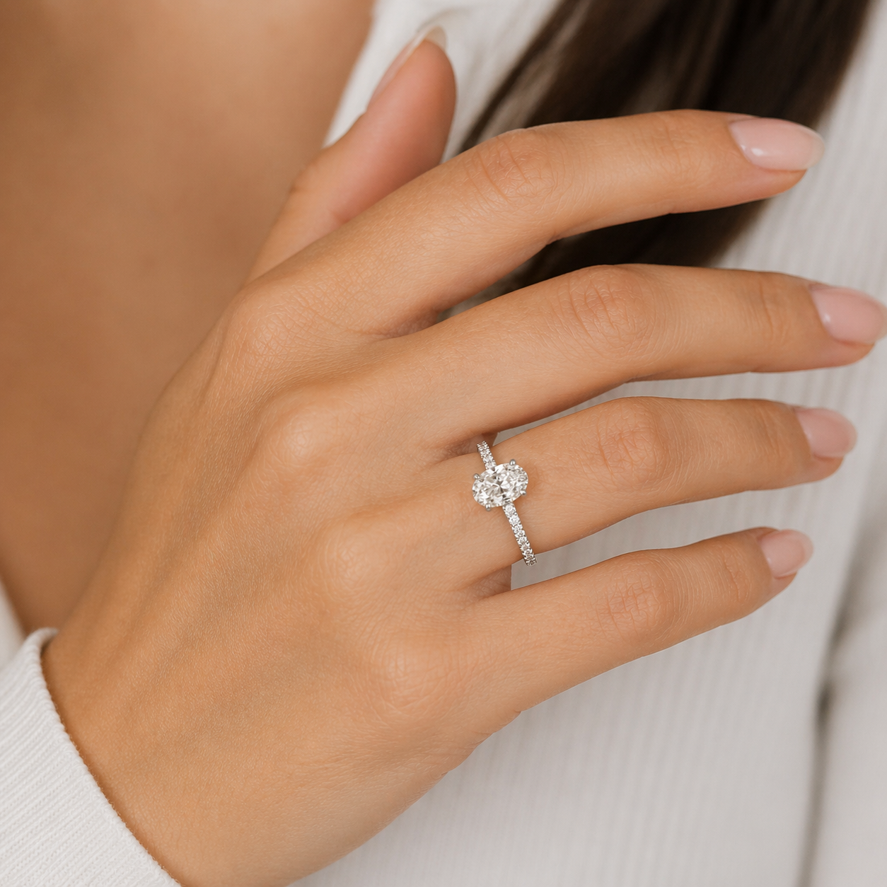 "ENGR03101" 1.01 Carat Oval Shaped Hidden Halo Engagement Ring with MicroPavé