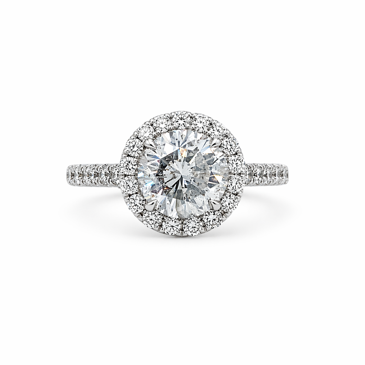 "ENGR02671" 2.82 Carat Round Brilliant Diamond with Halo Engagement Ring in 18K White Gold