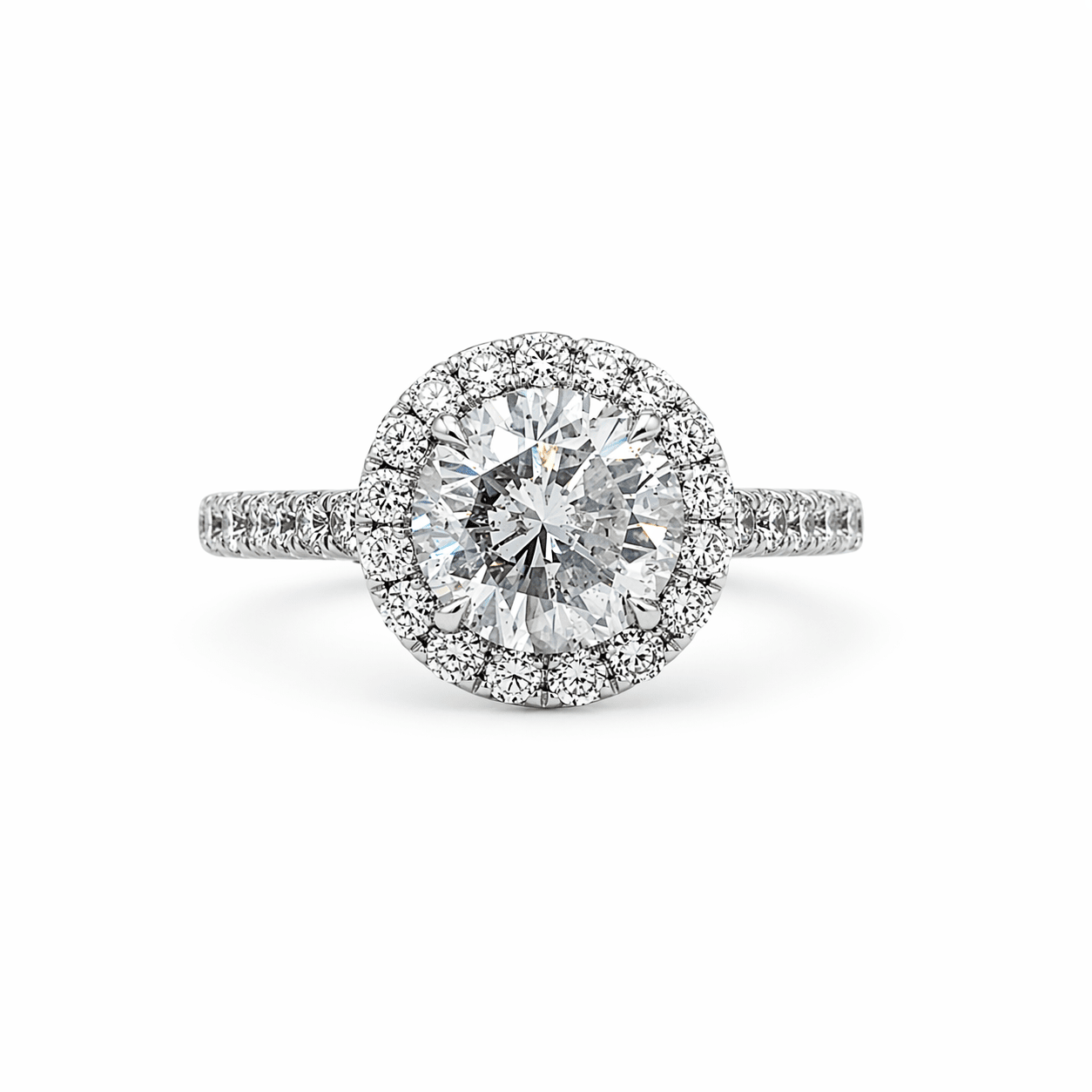 "ENGR03305" Round Diamond With Thin Halo Engagement Ring in Platinum