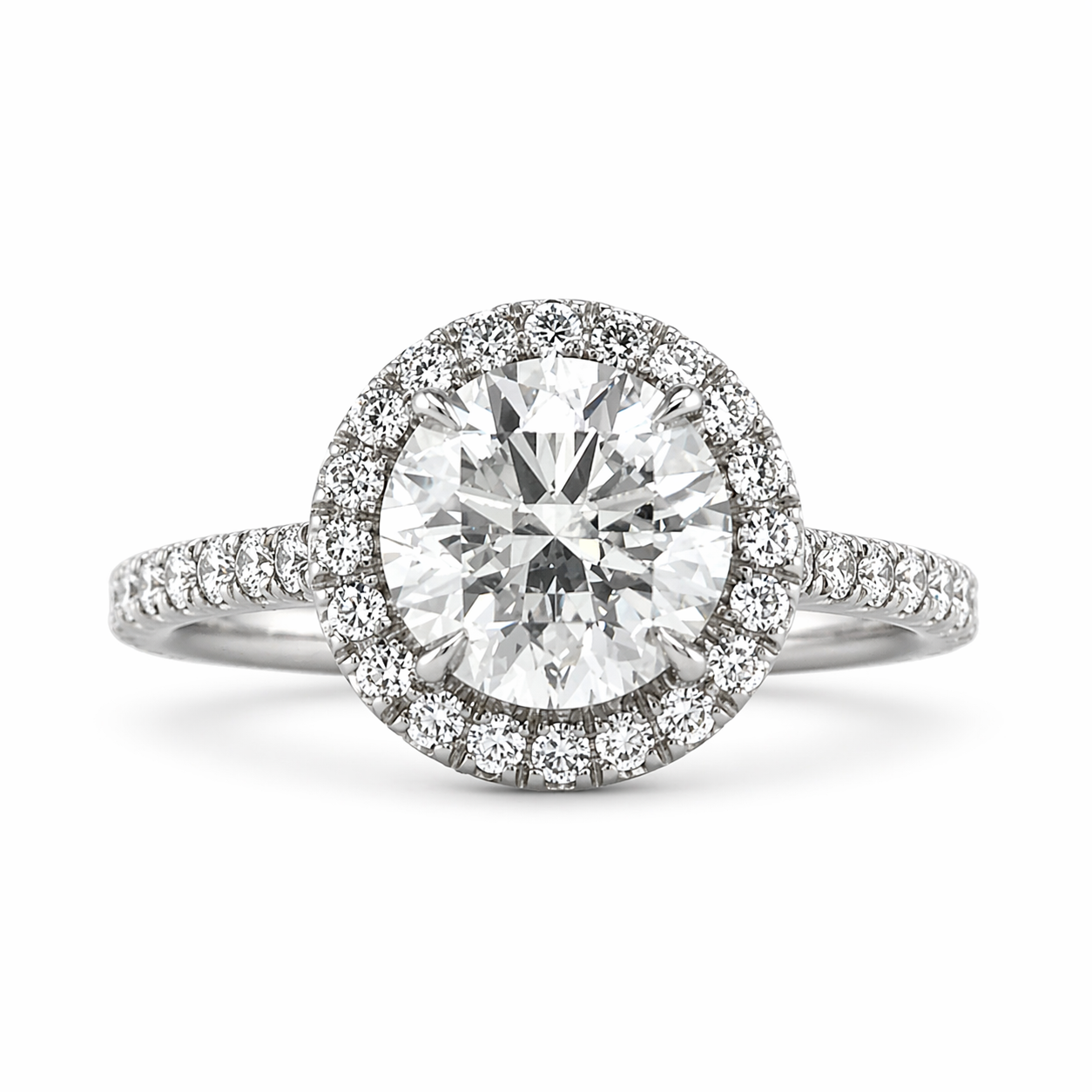 "ENGR02907" 1.80 Carat Round Diamond Halo Engagement Ring in Platinum