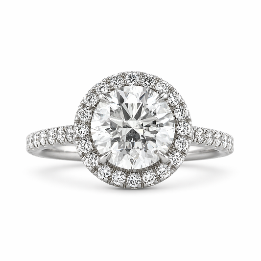 "ENGR02907" 1.80 Carat Round Diamond Halo Engagement Ring in Platinum