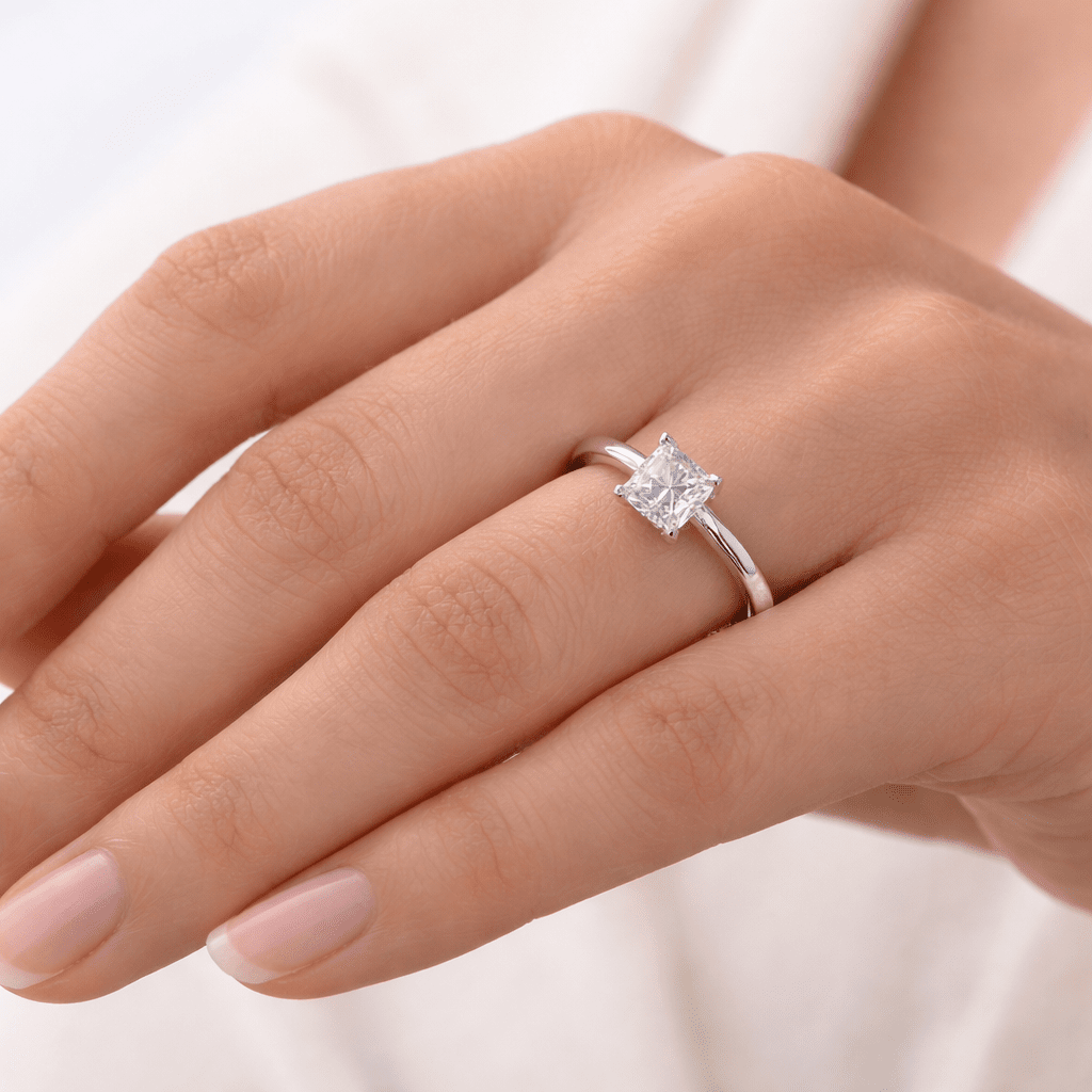 "ENGR02815" 1.01 Carat Princess Shaped GIA Diamond Engagement Ring in Platinum