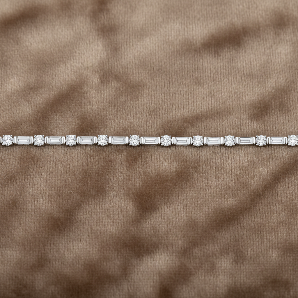 Natural Diamond Round & Baguette Cut Tennis Bracelet BRAC10036~ 3.52 carats Platinum