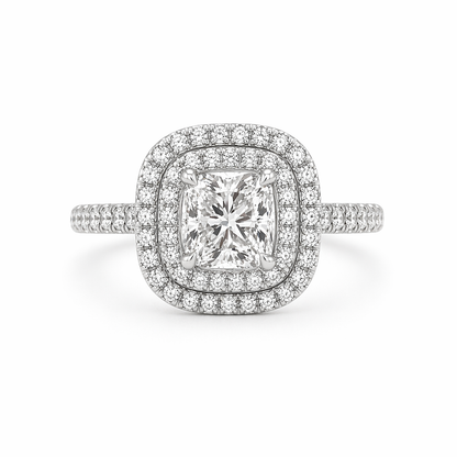 "ENGR03388" Cushion Shaped Diamond Double Halo Engagement Ring in White Gold